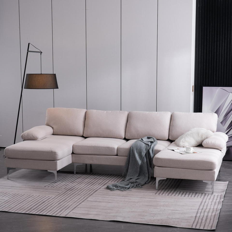 <p><a href="https://go.redirectingat.com?id=74968X1596630&url=https%3A%2F%2Fwww.walmart.com%2Fip%2FZimtown-Convertible-Sectional-Sofa-U-Shaped-Couch-with-Double-Reversible-Chaise-Soft-Linen-Fabric-Sectional-Couch-with-Metal-Feet-Beige%2F681321570&sref=https%3A%2F%2Fwww.housebeautiful.com%2Fshopping%2Ffurniture%2Fg43570533%2Fbest-couches%2F" rel="nofollow noopener" target="_blank" data-ylk="slk:Shop Now;elm:context_link;itc:0;sec:content-canvas" class="link ">Shop Now</a></p><p>Convertible Sectional Sofa</p><p>walmart.com</p><p>$449.99</p><span class="copyright">Walmart</span>