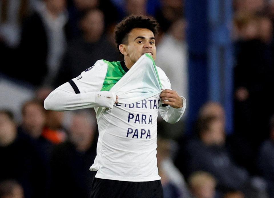 Luis Diaz appealed for his father’s release after scoring for Liverpool on Sunday (Action Images via Reuters)