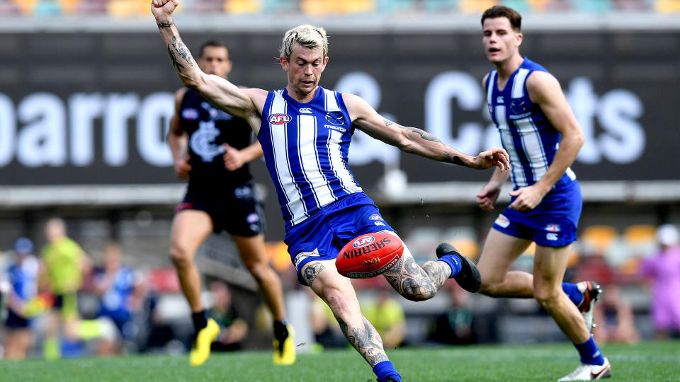 Jasper Pittard joined the Kangaroos at the end of the 2019 season, after several seasons with Port Adelaide. (Photo by Bradley Kanaris/Getty Images)