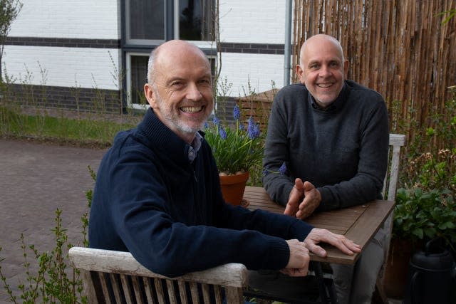 Gert Kasteel, right, and Dolf Pasker, left, one of the first four couples who tied the knot when same-sex marriage was legalised in the Netherlands