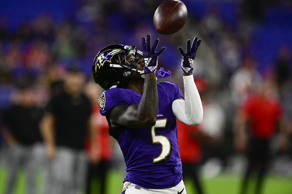 Baltimore Ravens wide receiver Marquise Brown has scored a touchdown in eight of his last 10 regular season games. (Tommy Gilligan/USA TODAY Sports)