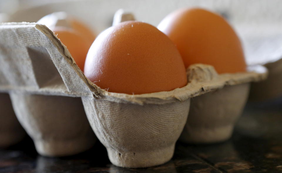 Brown eggs are shown in their carton in a home in Palm Springs, California August 17, 2015. Limited supplies of baby poultry and barn space to house them will hamper U.S. farmers' efforts to rebuild ravaged egg supplies after the nation's worst-ever outbreak of bird flu.  REUTERS/Sam Mircovich