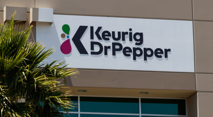 Keurig Dr Pepper (KDP) sign on the front of a building