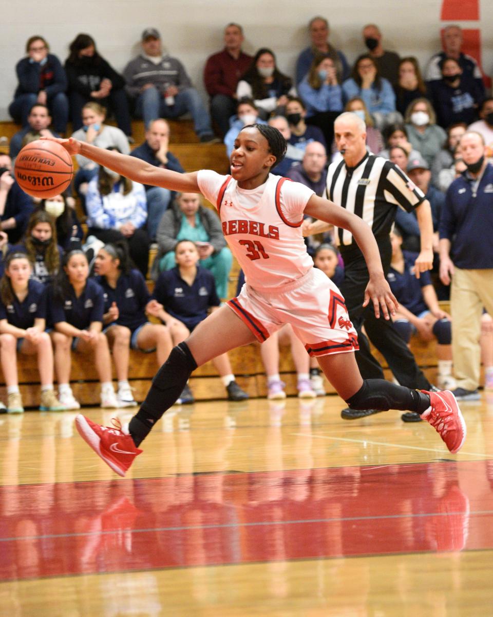 Immaculate Heart vs. Saddle River Day in the championship final of the Bergen County girls basketball tournament at Fair Lawn High School on Thursday, February 24, 2022. SRD #31 Faith Williamson. 