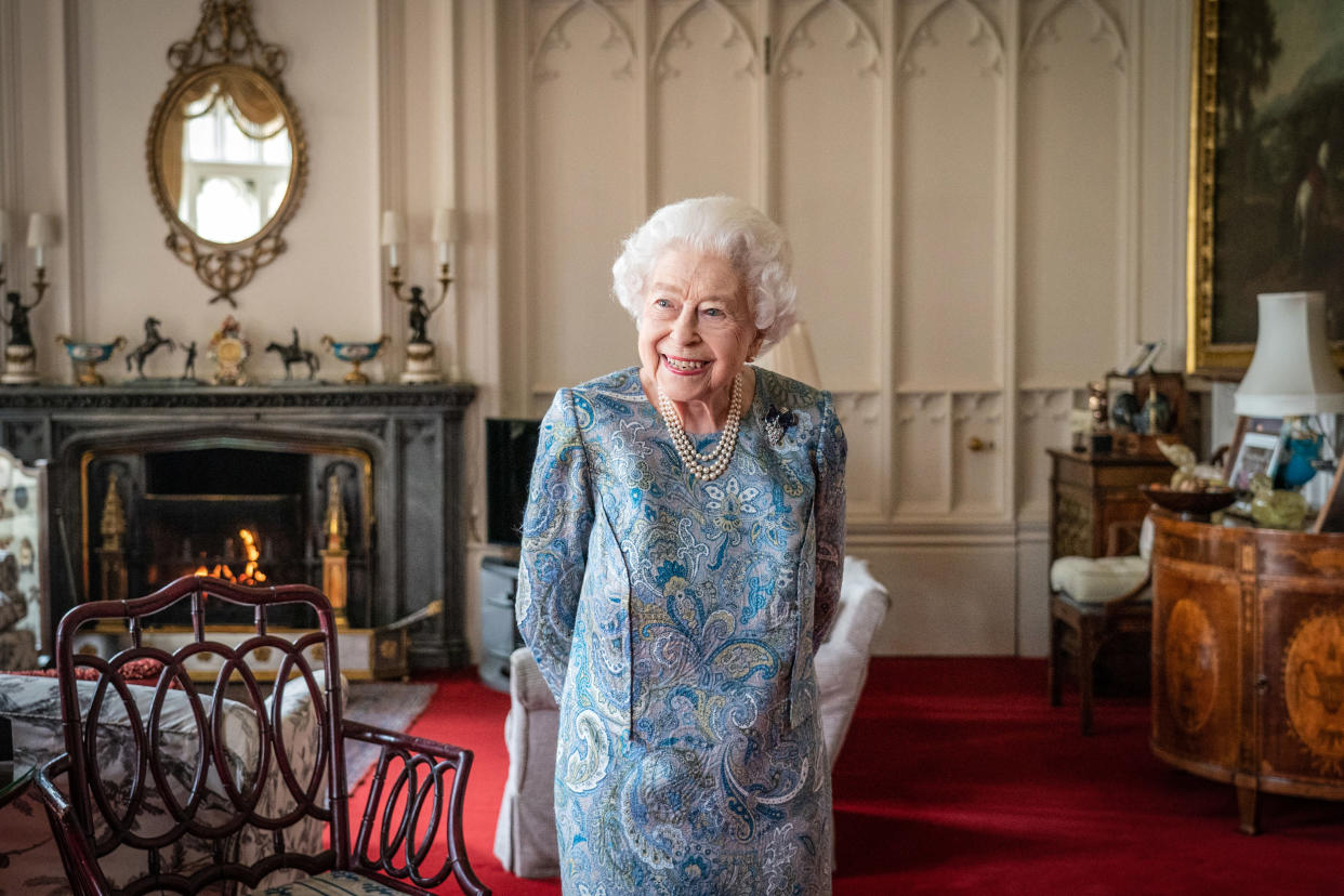 Image: Queen Elizabeth II attends an audience with the President of Switzerland Ignazio Cassis at Windsor Castle on April 28, 2022 in Windsor, England. (Dominic Lipinski / WPA Pool via Getty Images file)