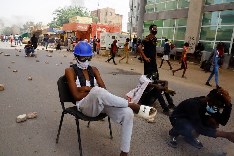 Protesters march during a rally in Khartoum