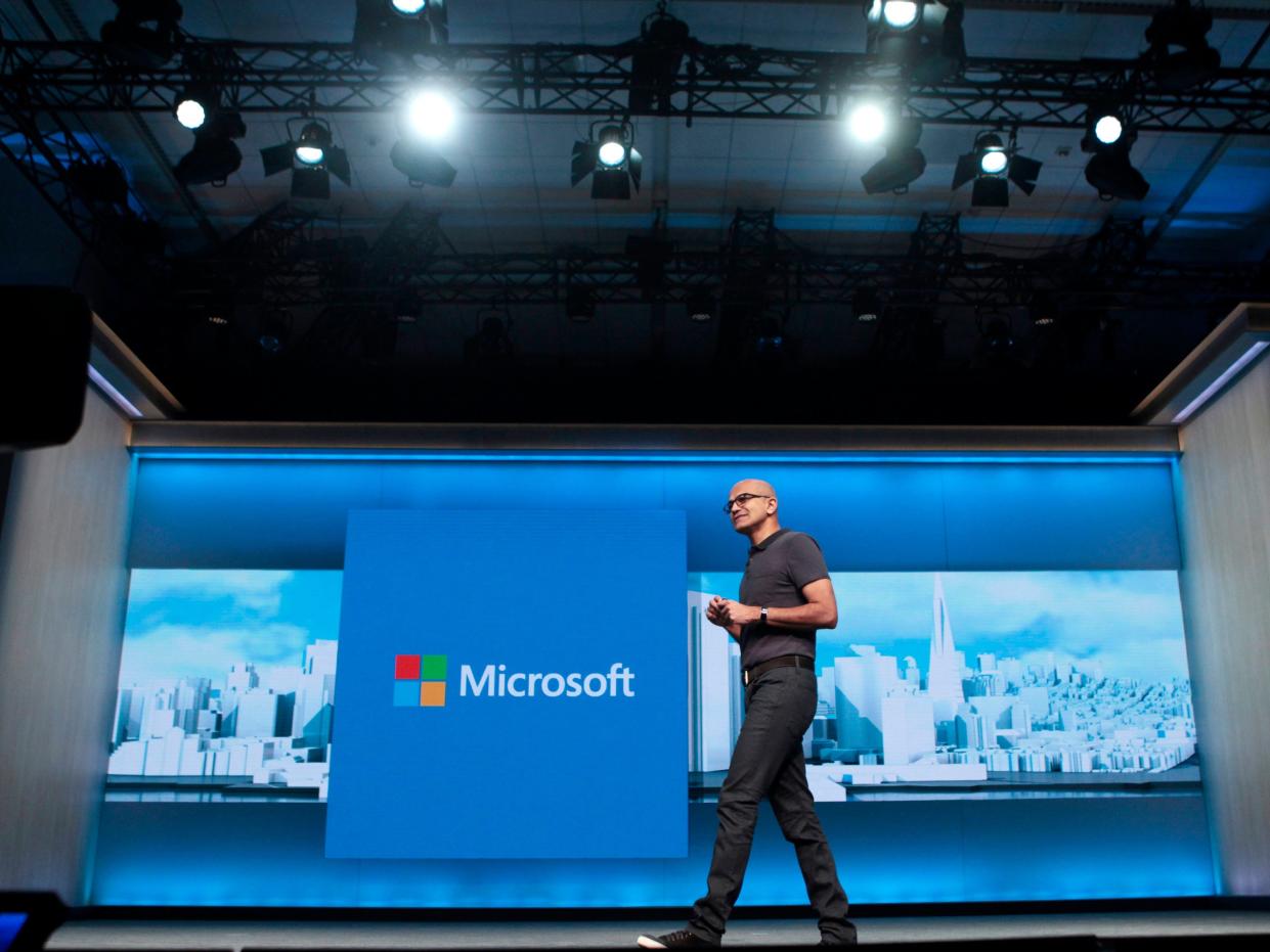 Microsoft CEO Satya Nadella delivers the keynote address during the Microsoft Build 2016 Developers Conference in San Francisco