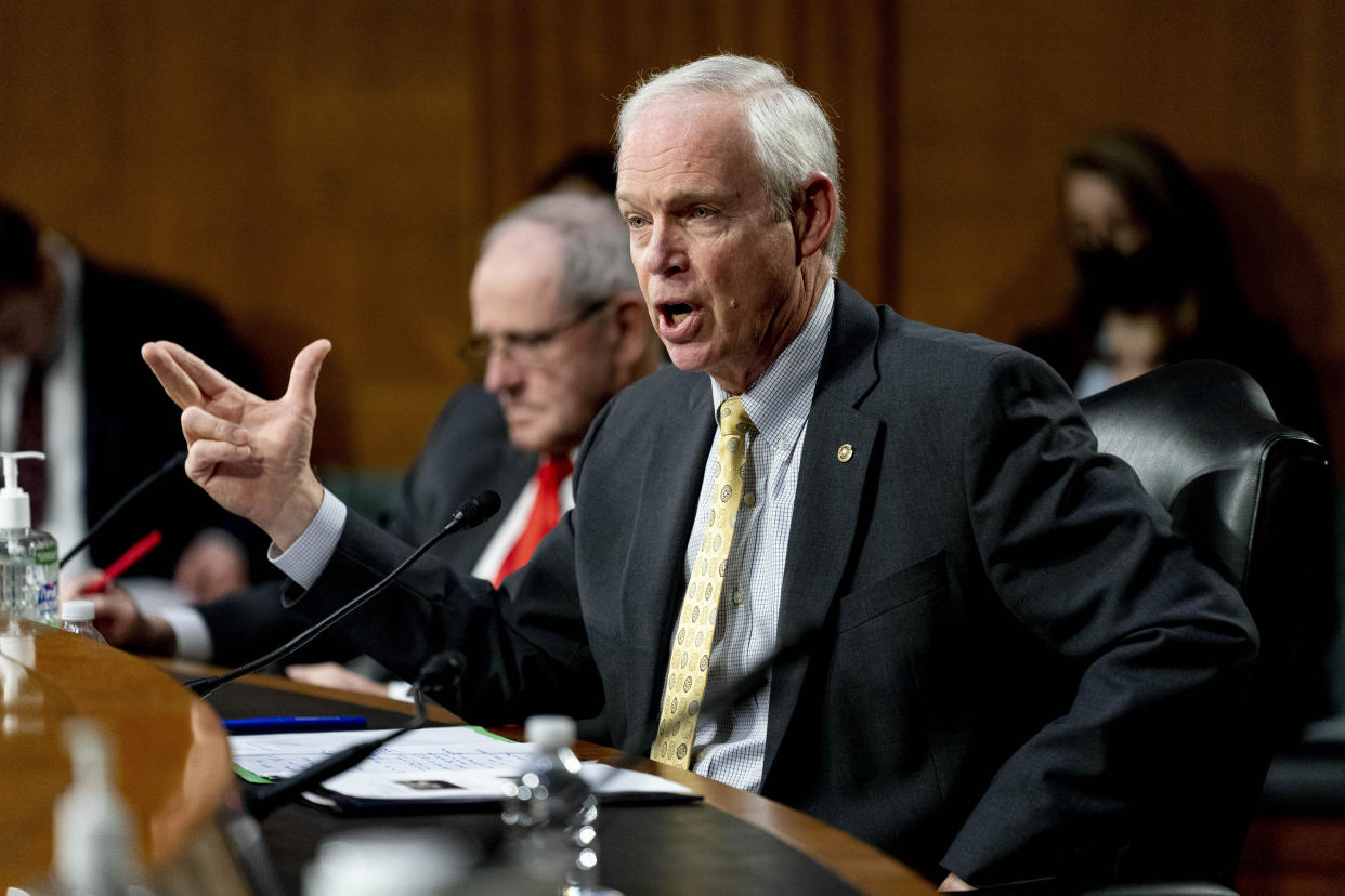 Sen. Ron Johnson speaks on Capitol Hill in Washington. (AP Photo/Andrew Harnik, File)