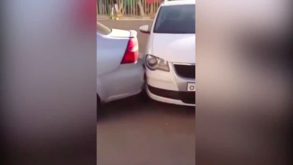 The woman reverses into one car after another. Photo: YouTube