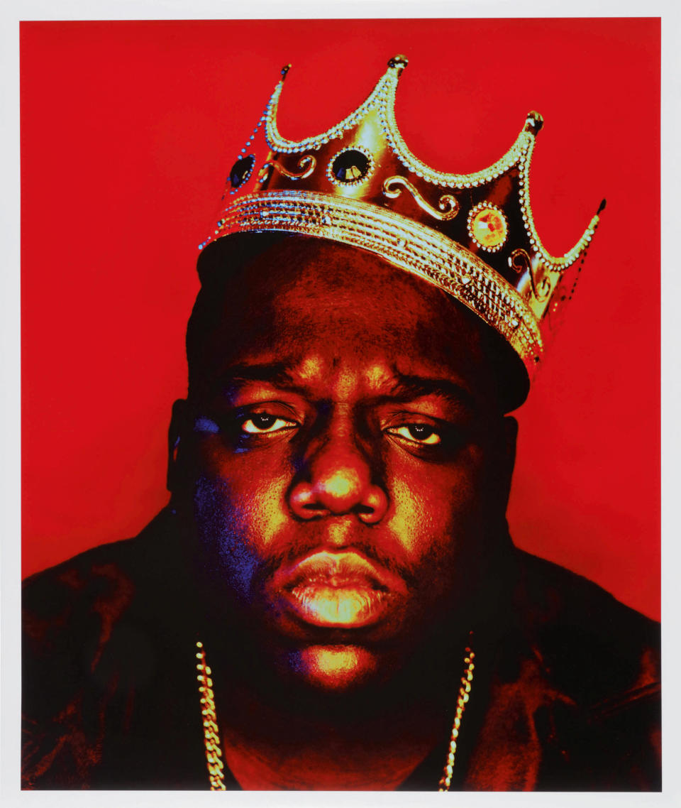 Rapper Notorious B.I.G. is seen in this 1997 photo titled 'Notorious B.I.G as the K.O.N.Y' by Barron Claiborne.  / Credit: Sotheby's