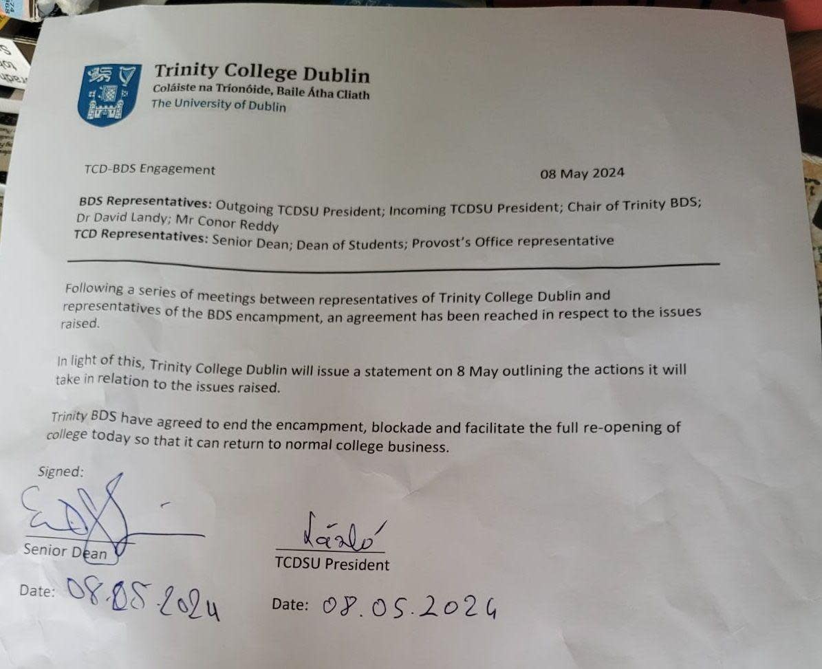 TCD student agreement