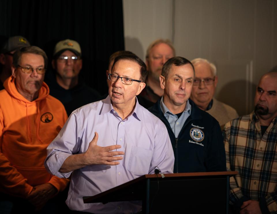 New York State Senator Joseph A. Griffo speaks about important funding for local highway superintendents that will benefit infrastructure in Yorkville, NY on Thursday, February 15, 2024.