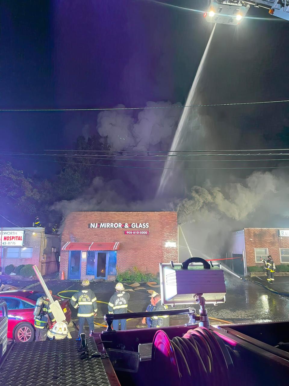 A local business, NJ Mirror & Glass, has been destroyed in a three-alarm fire early Saturday morning in Kenilworth.