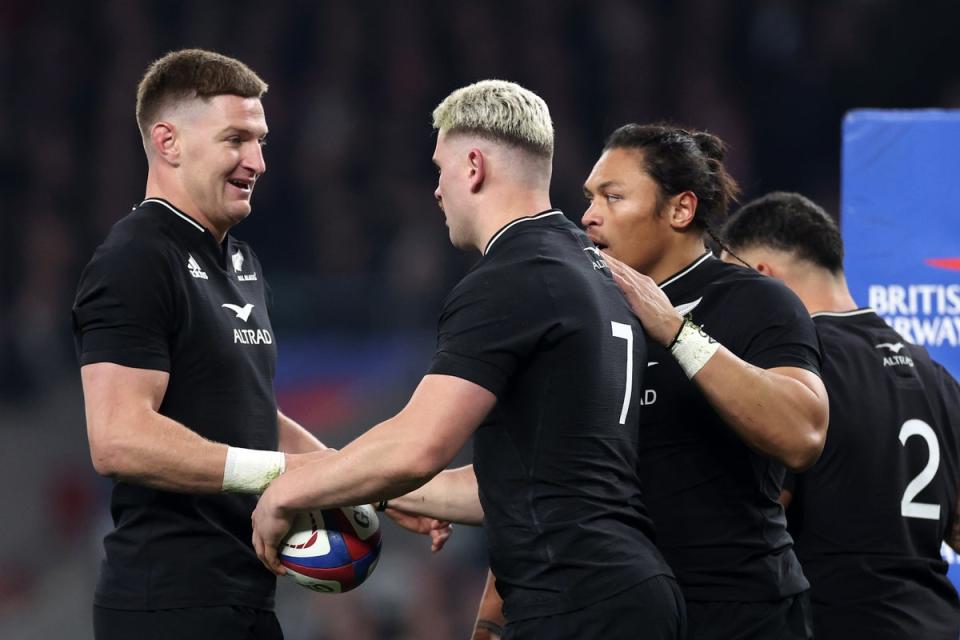 All Blacks flanker Dalton Papalii’s early interception and try stunned England (Getty Images)
