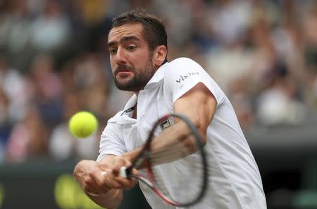 FILE PHOTO: Tennis - Wimbledon - London, Britain - July 16, 2017 Croatia’s Marin Cilic in action during the final against Switzerland’s Roger Federer REUTERS/Daniel Leal-Olivas/Pool