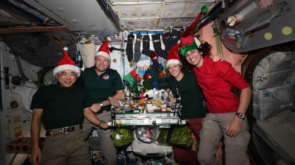 festive stockings top left are offset by Santa hats and beards