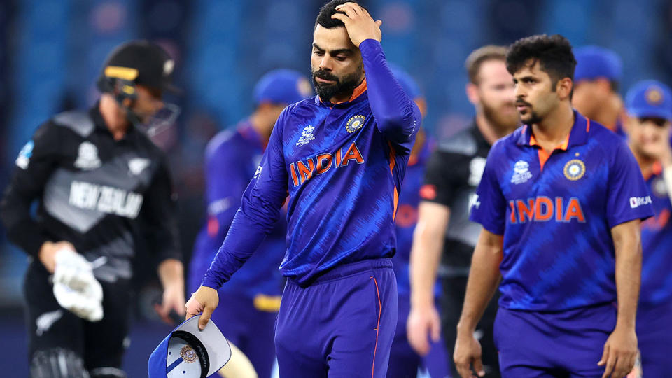 Virat Kohli, pictured here walking from the field dejected after India's loss to New Zealand.