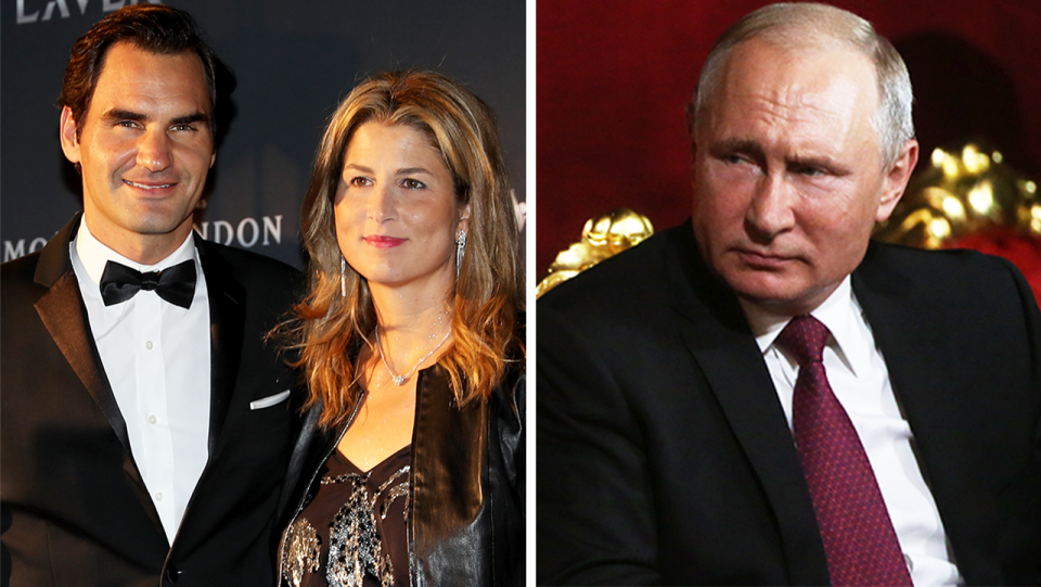 Tennis icon Roger Federer and wife Mirka (pictured left) pose for a photo and (pictured right) Russian President Vladimir Putin.