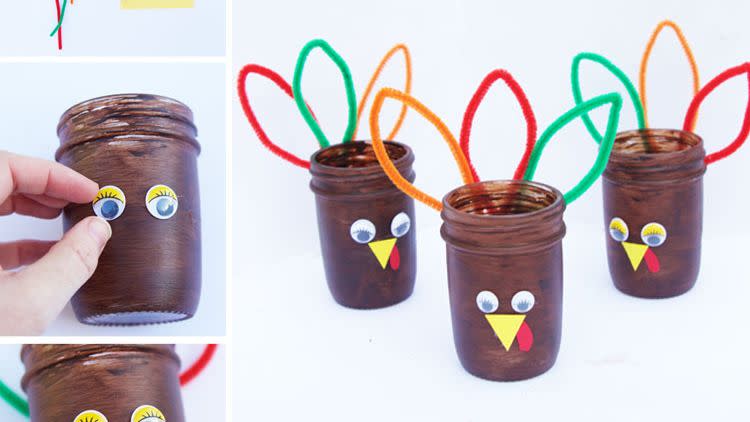 turkey crafts mason jar turkeys