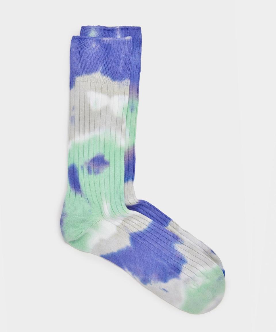 Tie-Dye Formal Crew Socks in Slate Blue/Minty Green