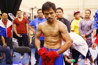 Manny Pacquiao poses during a workout session Thursday in Macau. (Getty Images)