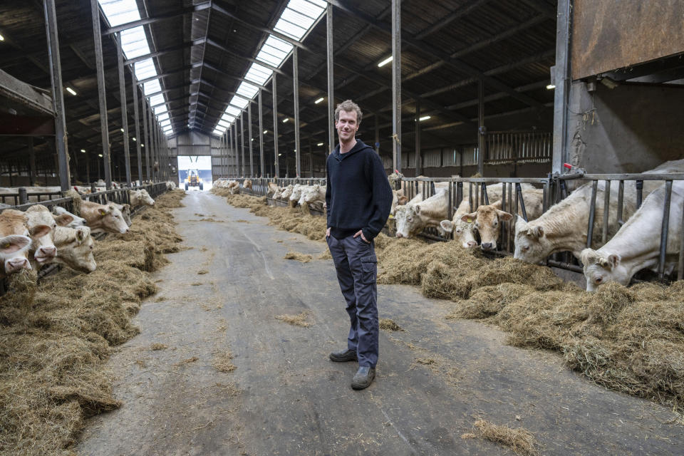 Farmer's Defense Force vice president Jos Ubels poses for a portrait at his farm in Anderen, Northern Netherlands, Monday, March 18, 2024. Ubels feels that everything from overbearing bureaucrats insisting when farmers should sow or harvest, imposing excessive restrictions on fertilizer and manure use and unfair international competition condoned by the European Union have created a potent mix that has driven him away from mainstream politics. (AP Photo/Peter Dejong)