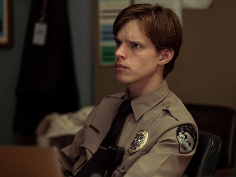 Officer Peter Prior (Finn Bennett) has a showdown with his father Captain Hank Prior (John Hawkes) in Episode 5 of "True Detective: Night Country"