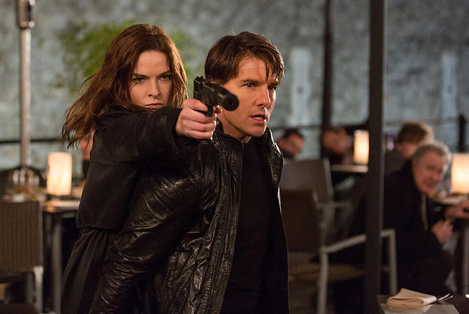 <p>Everyone’s favorite superspies faced off at the box office this year, and while November’s <i>SPECTRE</i> had a bigger opening ($70 million), July’s <i>Mission: Impossible — Rogue Nation</i> (pictured) almost matched it in <a href="http://www.boxofficemojo.com/yearly/chart/?yr=2015" rel="nofollow noopener" target="_blank" data-ylk="slk:the final tally;elm:context_link;itc:0;sec:content-canvas" class="link ">the final tally</a> (and got better reviews). Both emerged as winners, but we may look back on 2015 as the year the <i>M:I </i>franchise became more popular than its spy-games granddaddy. (Photo: Paramount)</p>