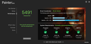 On any system, run the Brush Accelerator and optimize Painter to take advantage of your computer’s hardware for the best possible painting experience. With new optimizations, enhanced cover method brushes can see the biggest boosts across the board — on some hardware configurations, these popular brushes can be up to 50x faster — while several other favorite brush engines can be up to twice as fast.