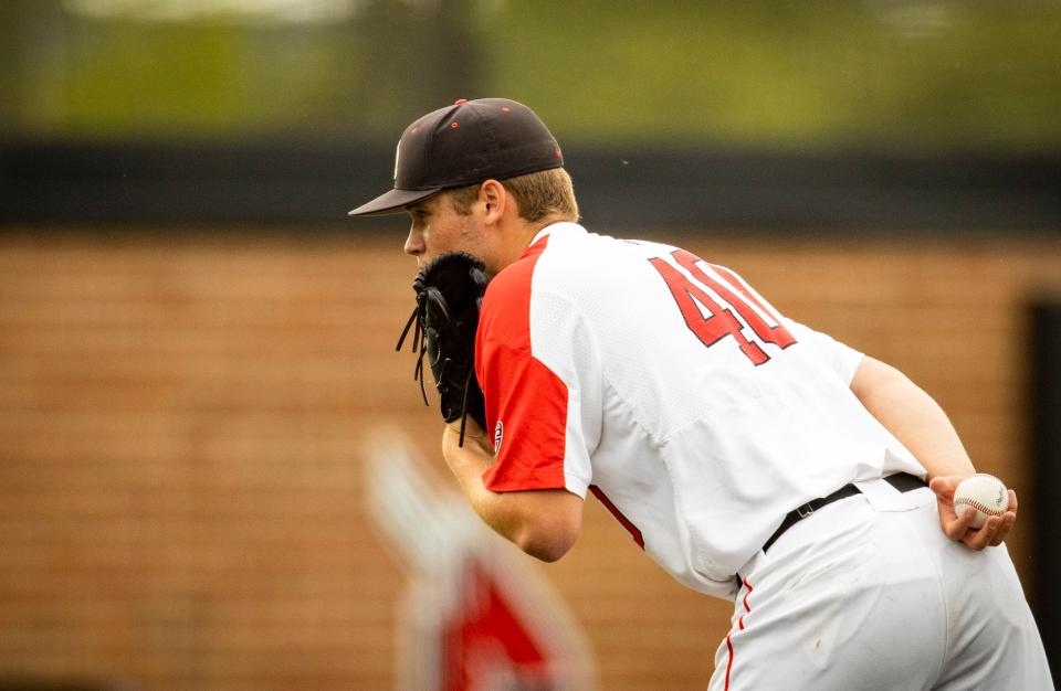 Ball State's Sam Klein on the mound during a Mid-American Conference Tournament game at Ball Diamond at First Merchants Ballpark Thursday, May 26, 2022.