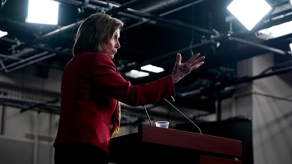 Speaker Nancy Pelosi (D-Calif.) addresses reporters during her weekly press conference on Wednesday, February 9, 2022.