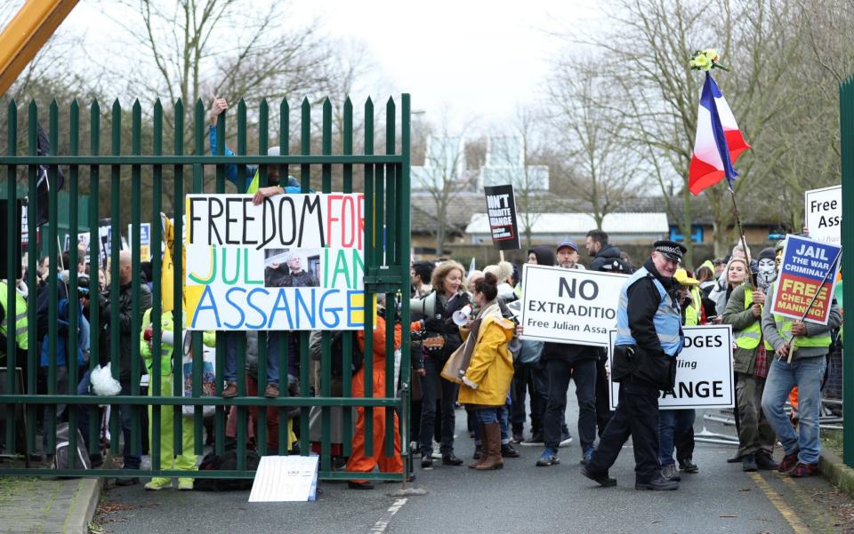 Assange said he was grateful for support from members of the public outside the court - Yui Mok/PA