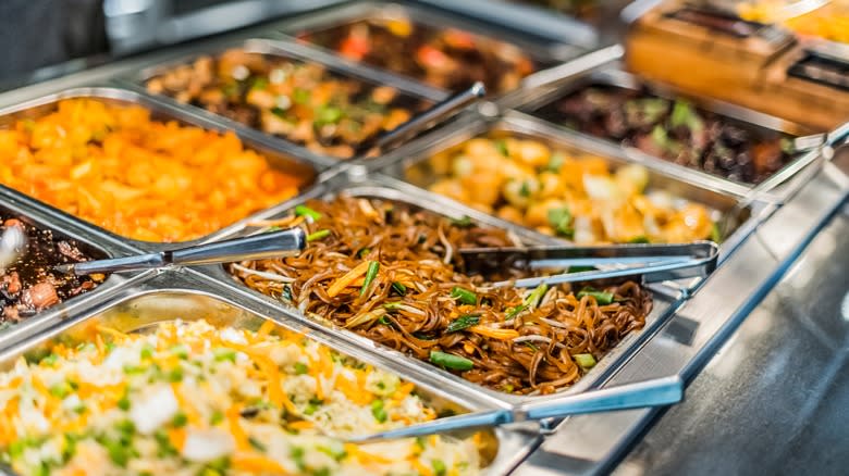 trays of buffet meals