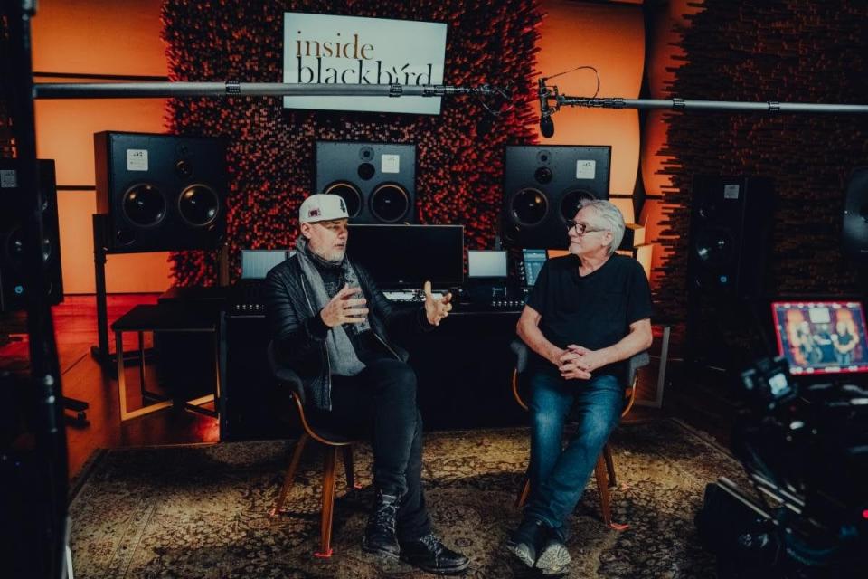 Billy Corgan and John McBride in conversation in Blackbird Studios' Studio C