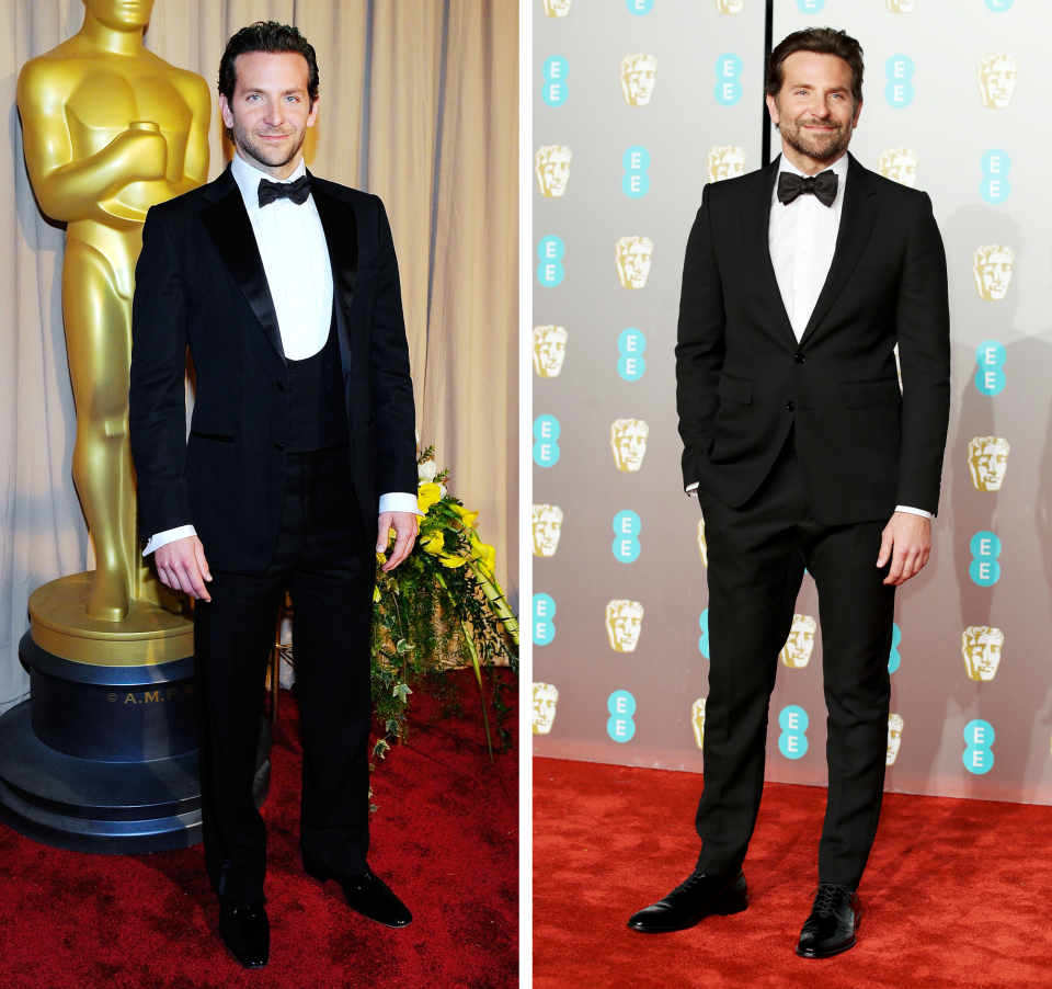 Left, at the Oscars on March 7, 2010; right, at the 2019 BAFTAs on February 10.