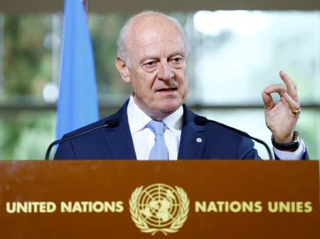 United Nations Special Envoy for Syria Staffan de Mistura attends a news conference at the European headquarters of the U.N. in Geneva, Switzerland May 11 2017. REUTERS/Denis Balibouse