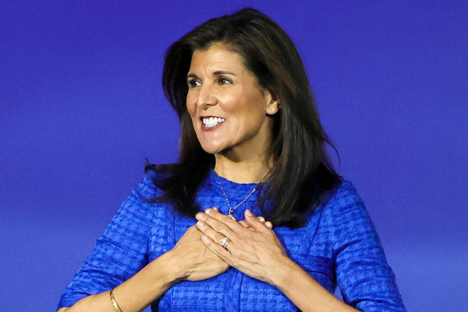 Presidential candidate Nikki Haley addresses the Republican Jewish Coalition's annual leadership summit.