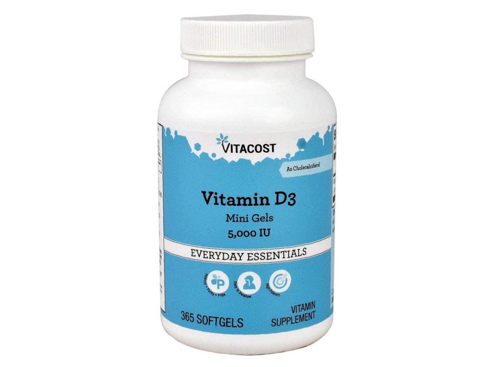 A bottle of vitamin D supplements.