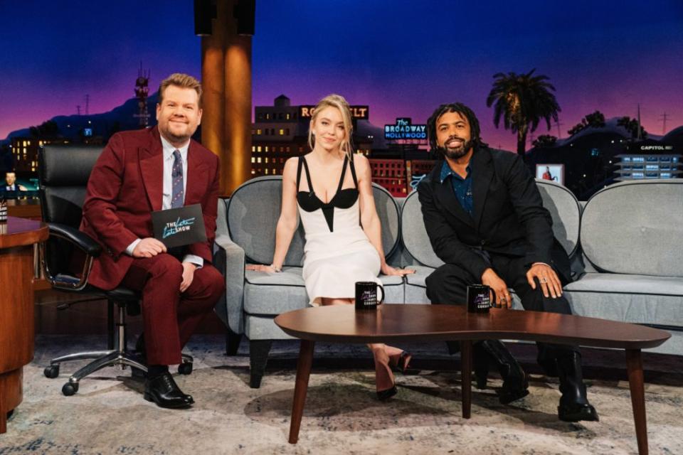 Sydney Sweeney and Daveed Diggs appear on “The Late Late Show with James Corden” on January 26, 2022. - Credit: CBS