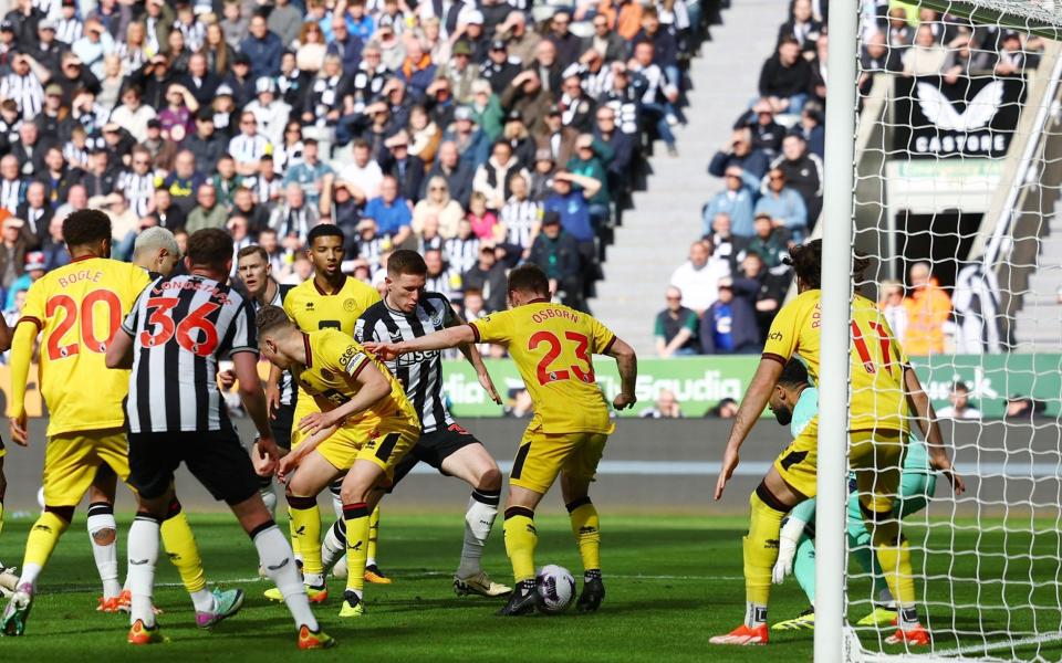 Sheffield United's Ben Osborn scores an own goal and Newcastle United's fourth