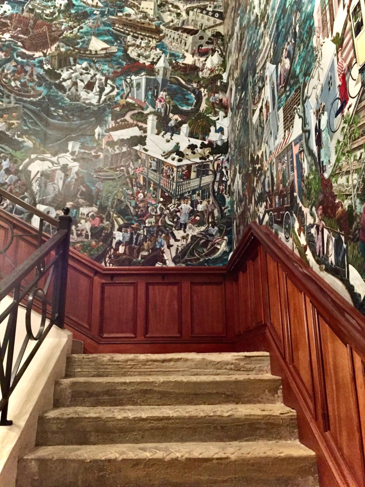 The Commissioner’s House, part of the National Museum of Bermuda, has a wraparound mural showing Bermuda’s maritime history.