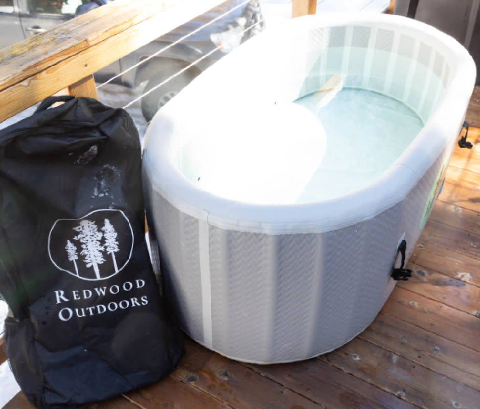 Inflatable ice baths, like this cold plunge unit from Redwood Outdoors, are easy to move around and store when not in use.<p>Justin Park</p>