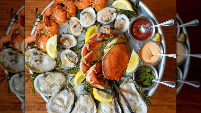 Raw oyster and crab platter