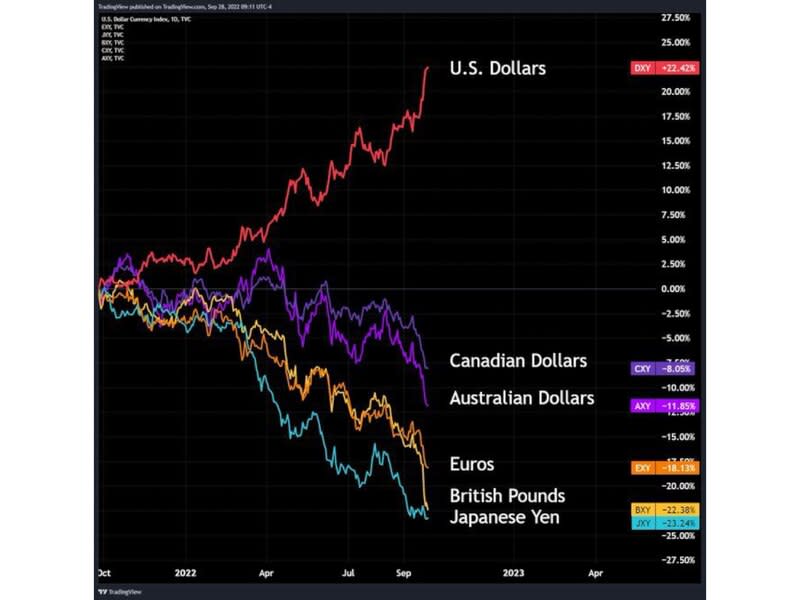 Currency strength over the last year (TradingView)