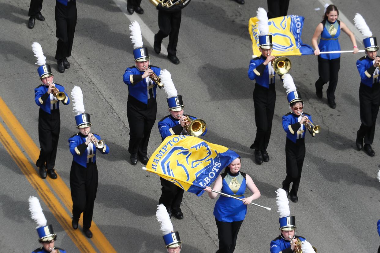 An array of colorful floats, marching bands, giant inflatables and performers were on display during the Kentucky Derby Festival Parade in Louisville, Ky. on Apr. 28, 2024. The theme was “Celebrating Derby 150.”