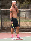 <p>Gavin Rossdale flashes a smile during a tennis match with a friend on Friday in Studio City, California.</p>