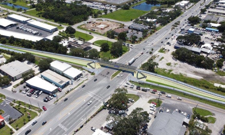 The Florida Department of Transportation started construction last month on Legacy Trail overpasses of Clark Road, shown here, and Bee Ridge Road. The two projects are expected to be complete in the winter of 2024-25.