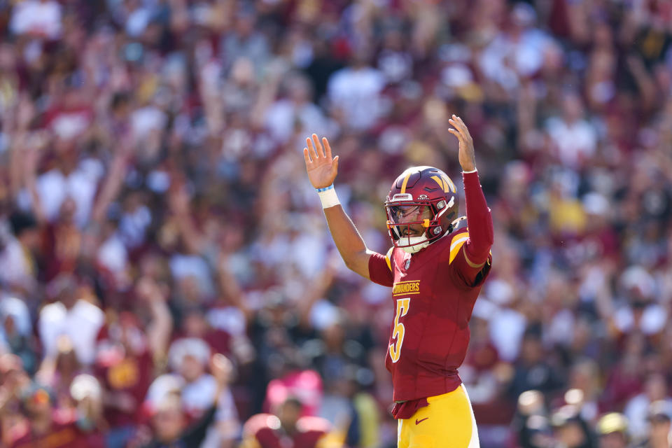 Jayden Daniels has been otherworldly so far, leading a talented crop of rookie QBs. (Patrick Smith/Getty Images)