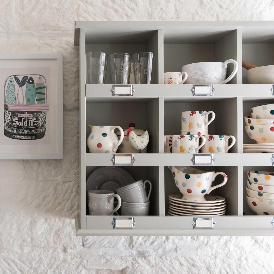 vintage pigeonhole wall cabinet upcycled for kitchen storage