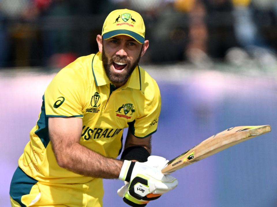 Australia's Glenn Maxwell reacts after playing a shot (AFP via Getty Images)